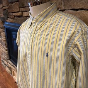 Ralph Lauren Yellow and Blue Striped Shirt men’s size XXL‎